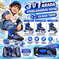 Wibo Çocuk Pateni (30-33) 3 in 1 Ayarlanabilir Işıklı Frenli Silikon Tekerlekli 2+1+1 2+2 Tek Sıra VR1 - 3