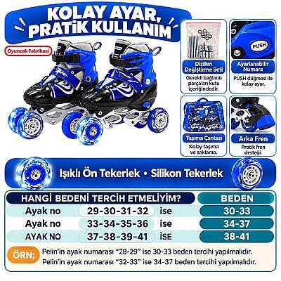 Wibo Çocuk Pateni (30-33) 3 in 1 Ayarlanabilir Işıklı Frenli Silikon Tekerlekli 2+1+1 2+2 Tek Sıra VR1 - 4