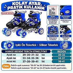 Wibo Çocuk Pateni (38-41) 3 in 1 Ayarlanabilir Işıklı Frenli Silikon Tekerlekli 2+1+1 2+2 Tek Sıra VR1 - 2