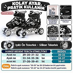 Wibo Çocuk Pateni (38-41) 3 in 1 Ayarlanabilir Işıklı Frenli Silikon Tekerlekli 2+1+1 2+2 Tek Sıra VR1 - 4
