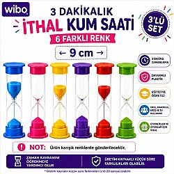 Wibo İthal Kum Saati 3 Dakikalık 9 Cm Plastik 3'lü Set Eğitici Zamanlayıcı - WİBO