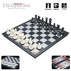 Wibo Mıknatıslı Katlanabilir Kutulu Dama Tavla ve Satranç Seti 3'ü 1 Arada Manyetik Zeka Oyunu 25x25 Cm - Vardem Oyuncak