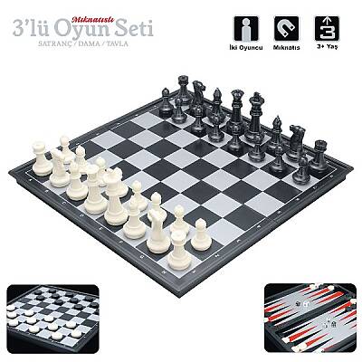 Wibo Mıknatıslı Katlanabilir Kutulu Dama Tavla ve Satranç Seti 3'ü 1 Arada Manyetik Zeka Oyunu 25x25 Cm - 1