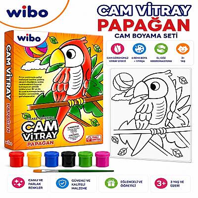 Wibo Papağan Cam Vitray Boyama Seti 6 Renk Cam Boyası ve Fırça Eğitici Sanat Hobi Kiti 3 Yaş+ - 1