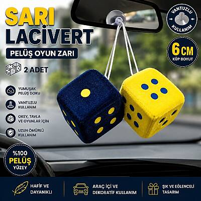 Wibo Peluş Tavla Okey Oyun Zarı Vantuzlu Dikiz Aynası Süsü 2 Adet 6 Cm - 1