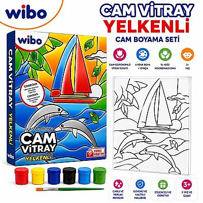Wibo Yelkenli Cam Vitray Boyama Seti 6 Renk Cam Boyası ve Fırça Eğitici Sanat Hobi Kiti 3 Yaş+ - 1