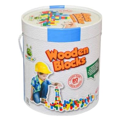 Woodoy 80 Parça Büyük Kovali Ahşap Bloklar - 1