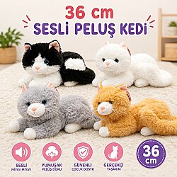 Yatan Miyavlayan Oyuncak Peluş Kedi - Vardem Oyuncak